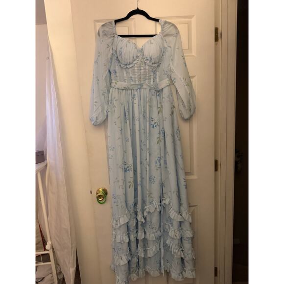 unknown Dresses & Skirts - Beautiful Blue Floral Bridgerton Inspired Dress Size 8 NWOT